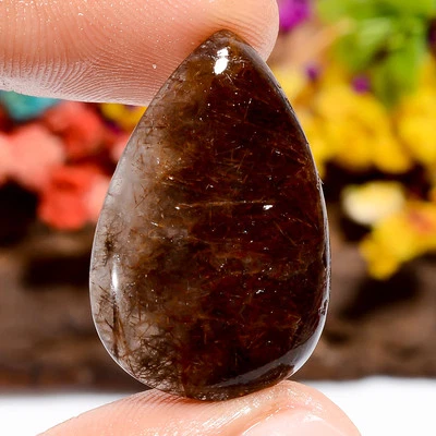 21 Ct. Natural Pear Copper Rutile Quartz Spiritual Cabochon Gemstone 28X18X4 mm - Image 1 of 4