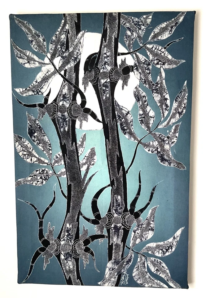 Original Hand Painted batik On Cotton Stretch On Wood Frame 59 cms x 38 cms - Image 1 of 1