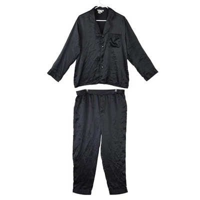 VTG Winter Silks 100% Silk Pajama Set Mens M Solid Black Satiny Lounge Luxurious - Image 1 of 4