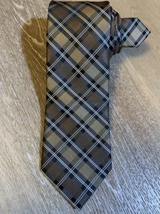 SADDLEBRED~MENS TIE, X-LONG EXECUTIVE BROWN PLAID 63”X 4”~ 60-40 % SILK/POLY-VNC - Picture 1 of 8
