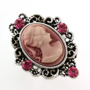 Anillo camafeo rosa fucsia indio tamaño ajustable diseño de banda tono plata encanto e36 - Imagen 1 de 1