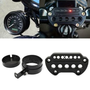 Schwarz Tacho Seitlichen Montage Halterung + Lenker Klemme For Harley Sportster - Picture 1 of 12
