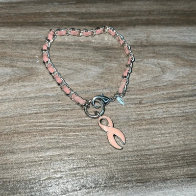 Avon Breast Cancer Awareness Bracelet Women’s Pink Ribbon Silver Tone Stamped - Image 1 of 4