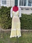 Vintage Gunne Sax Dress Yellow Lace Short Sleeve Pinned Up 1970S Spring Gown