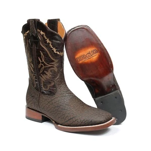 Men's Genuine Bull Neck Western Cowboy Boots Square Toe Botas Vaqueras Rodeo - Picture 1 of 7
