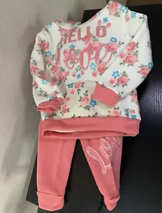 Girls 2pc Pink Sweatsuit Jogger Set By Real Love Pullover Hello Love Nwt - Picture 1 of 5