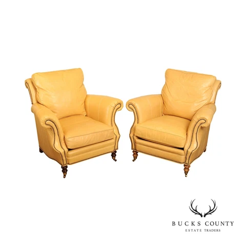 Wesley Hall English Regency Style Pair of Leather Lounge Chairs Cover