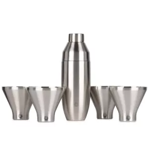 SNOWFOX Stainless Steel Cocktail Shaker and Martini Glass Set, Steel - Picture 1 of 3