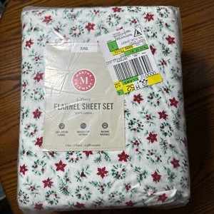 Martha Stewart Holiday Ditsy Flannel Sheet Set 4 Piece King - Picture 1 of 4