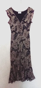 Kit Ladies Paisley Long Empire Line Party Flounce Sleeve Dress size 12 Maroon - Picture 1 of 6