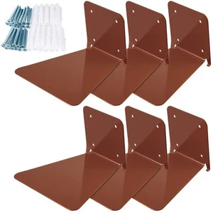 6PCS Floating Bookshelf Invisible Iron Wall Shelves Home Office Brown - Picture 1 of 7