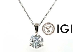 Diamond Pendant Necklace 2 Carat D VS1 Ideal Cut IGI 14K Chain 2ct Lab Grown - Picture 1 of 9