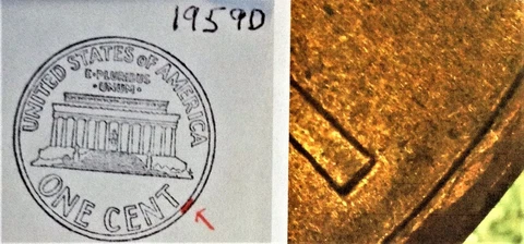 1959 D Lincoln Memorial Cent Hub Rim Breaks Reverse at K-4 1/2 Unc Quan Disc Cover