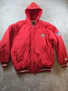 Vintage Starter Jacket Coat XL San Francisco 49ers Insulated Side Zip Hood Lined - Picture 1 of 24
