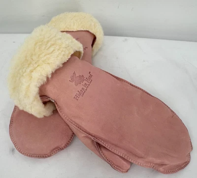 Mitones de cuero rosa pálido extraíbles forros de lana de piel sintética talla M para hombre talla L para mujer Foto 1 de 4