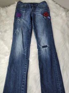 Vintage True Religion Boys Rocco Jeans With Patches, Size 12 - Picture 1 of 9