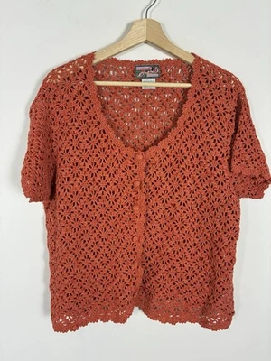 Cárdigan de Colección April Cornell Crochet Top L Naranja Botón Abuela Abuela Casa de Campo Foto 1 de 4