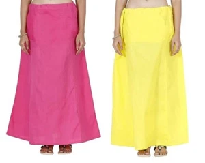 Petticoat Cotton Stitched Adjustable Waist Saree Underskirt Pack Of 2 Pcs - Picture 1 of 3