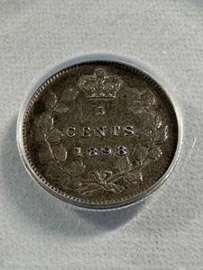 1898 Canada 5 Cents Small Silver Coin Graded AU 50 by ANACS Low Mintage - Picture 1 of 4