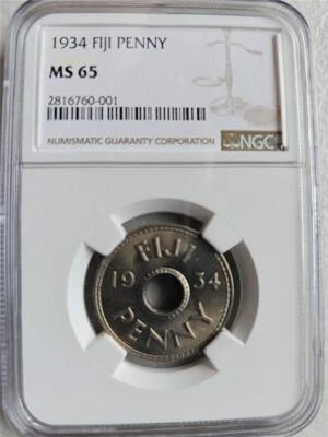 Fiji 1 Penny 1934 NGC MS 65 - Image 1 of 2