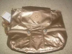 KIPLING Kieran GOLD METALLIC Book Backpack Bag NWT NEW FREE SHIP - Picture 1 of 3