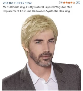Mens Blonde Wig, Fluffy Natural Layered Wigs for Men Costume Halloween Synthe... - Picture 1 of 8