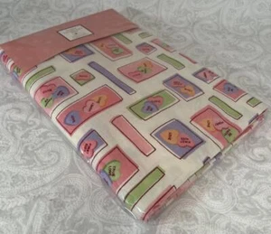 New Valentines Conversation Candy Hearts Cotton Fabric Tablecloth Oblong 60x84" - Picture 1 of 5