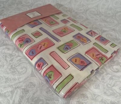 New Valentines Conversation Candy Hearts Cotton Fabric Tablecloth Oblong  60x84" - image 1 of 4