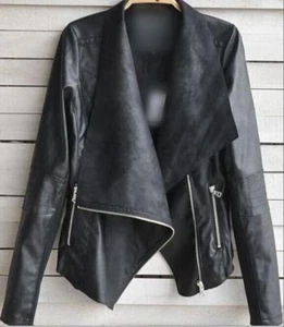 Mujeres Chaqueta Corta de Cuero Sintético Punk con Cremallera Cuello de Solapa Informal Nuevo Abrigo de Moda - Imagen 1 de 5