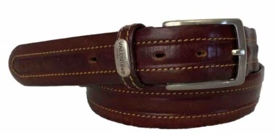 Mens Valentino Drop Mahogany  Brown Distrressed Leather Belt Size 38 Issue Italy - Image 1 of 4