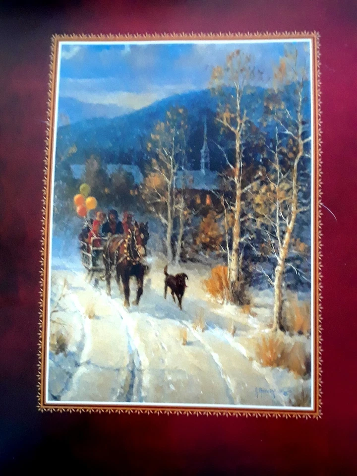 G. Harvey "IR A FIESTA DE NAVIDAD" - Nieve, familia, cochecito de caballos, perro, impresión artística - 10x8 Foto 1 de 1