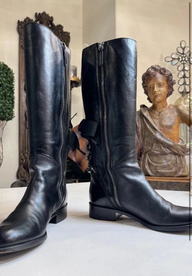 VALENTINO GARAVANI⚡️Corset Cordones Arco Espalda Medio Becerro Cuero Botas de Montar 37/7US Foto 1 de 4