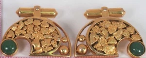 Gemelli oro giallo 10K con oro naturale e giada, circa 1940 - Foto 1 di 5