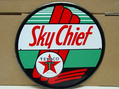 LETRERO REDONDO TEXACO EN RELIEVE SKY CHIEF AAA SIGN CO COITSVILLE OHIO RARO 11 1/2" Foto 1 de 4
