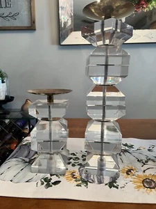 2 Shlomi Haziza Lucite Stacked Candle Holders Karl Springer Style - Picture 1 of 19