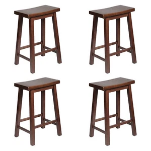 PJ Wood Classic Saddle Seat 24 Inch Kitchen Bar Counter Stool, Walnut (4 Pack) - Picture 1 of 10
