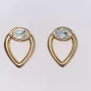 Vintage Goldtone with Clear Rhinestone Top Open Heart Shaped Earrings - Picture 1 of 9