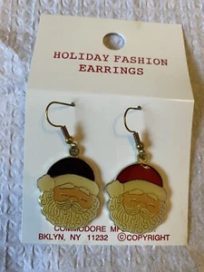 Santa Claus Enamel Christmas Earrings Drop Dangle Pierced Fish Hook - Picture 1 of 4