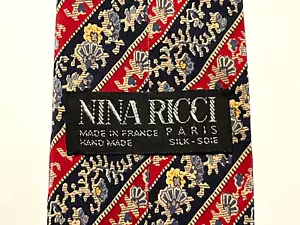 NINA RICCI Silk Tie Blue And Red Stripe Pattern - Picture 1 of 3