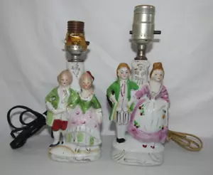 VINTAGE COLONIAL COURTING COUPLE PORCELAIN FIGURE TABLE LAMPS MADE IN JAPAN 2 PC - Picture 1 of 7