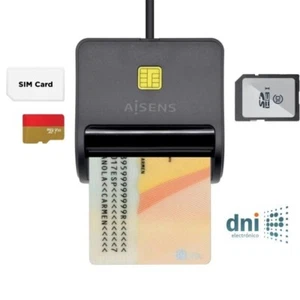 LECTOR DNI Y TARJETAS CHIP DNIe y DNI 3.0 AISENS ASCR-SN02SD-BK NEGRO WINDOWS - Imagen 1 de 3