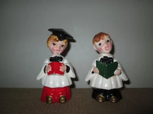 Vtg 1960s / 1970s Ceramic Choir Boy & Girl Singing Pair Of Christmas Figurines - Picture 1 of 11