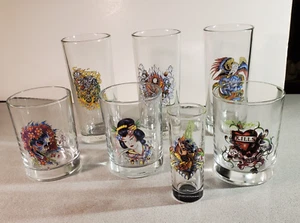 Lot of 7 Don Ed Hardy Tumblers Scotch Drink Shot Glass Tattoo Koi Skulls Geisha - Picture 1 of 17