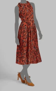 $795 Ulla Johnson Women's Red Amalthea Silk Pleated High-Neck Midi Dress Size 10 - Picture 1 of 3