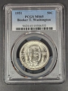 1951 50 Cent Half Dollar Booker T Washington PCGS MS65 Classic Label - Picture 1 of 2