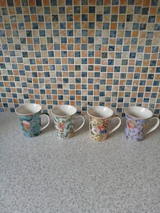 4x Tazas William Kilburn (4 colores) patrón floral 9CM DIAM 10CM ALTO estriadas - Imagen 1 de 6