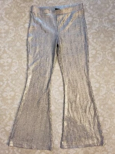 Art Class M 7/8 Girl Shiny Metallic Silver Pull-On Flared Party Pants - Picture 1 of 3