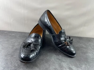 Johnston & Murphy Cellini Men Shoes Black 8.5M Patent Croc Emboss Tassel Loafers - Image 1 of 4