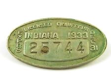 1933 Indiana Licensed Chauffeur Badge Pin 25744 JA180