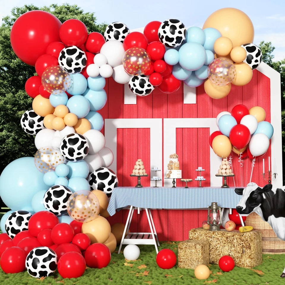 Kit de 170 piezas de guirnalda de arco de globos occidentales vaqueros, globo estampado de vaca rojo y azul... Foto 1 de 4